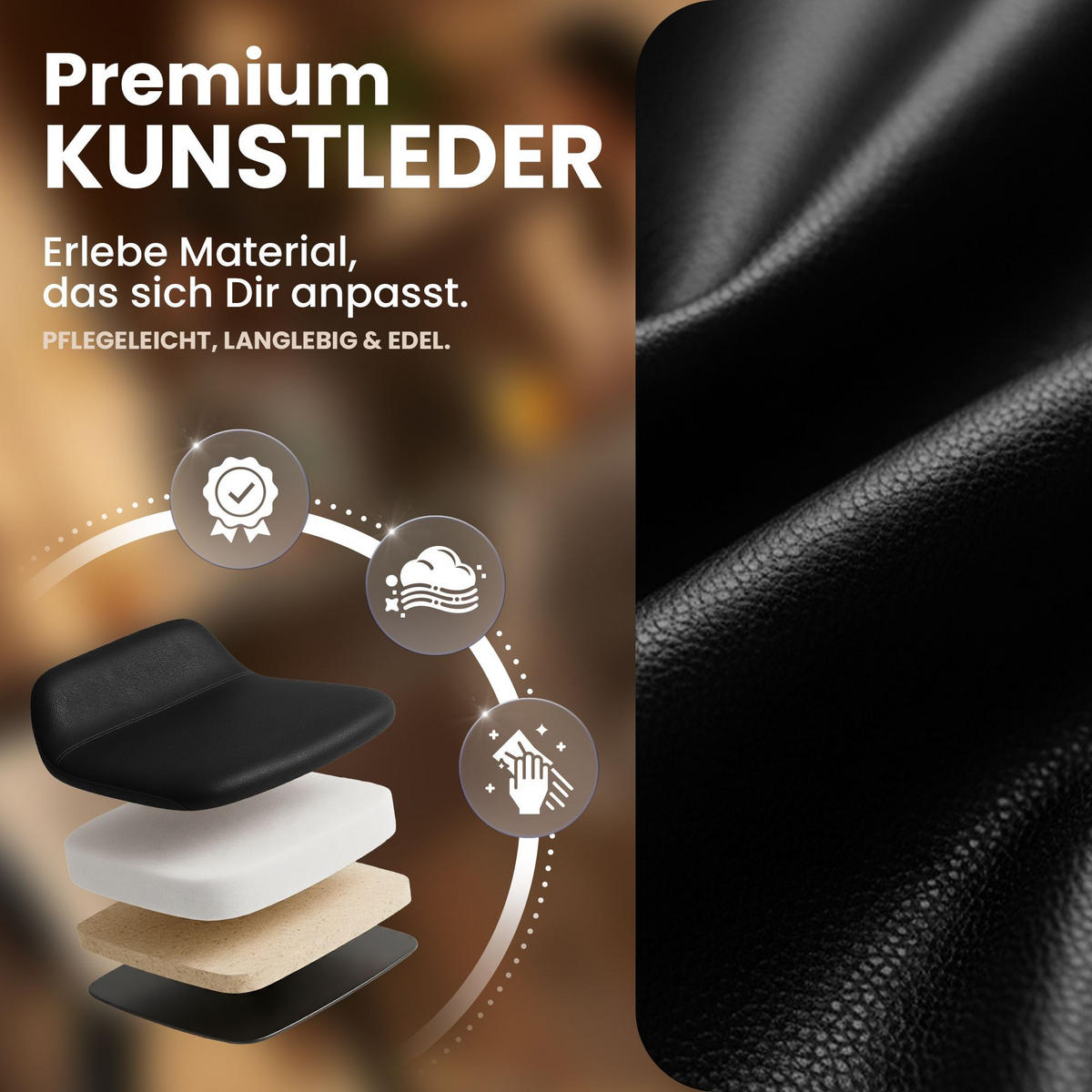 BARHOCKER Lederlook Schwarz - Schwarz, Textil/Metall (49/105/56cm) - CLP