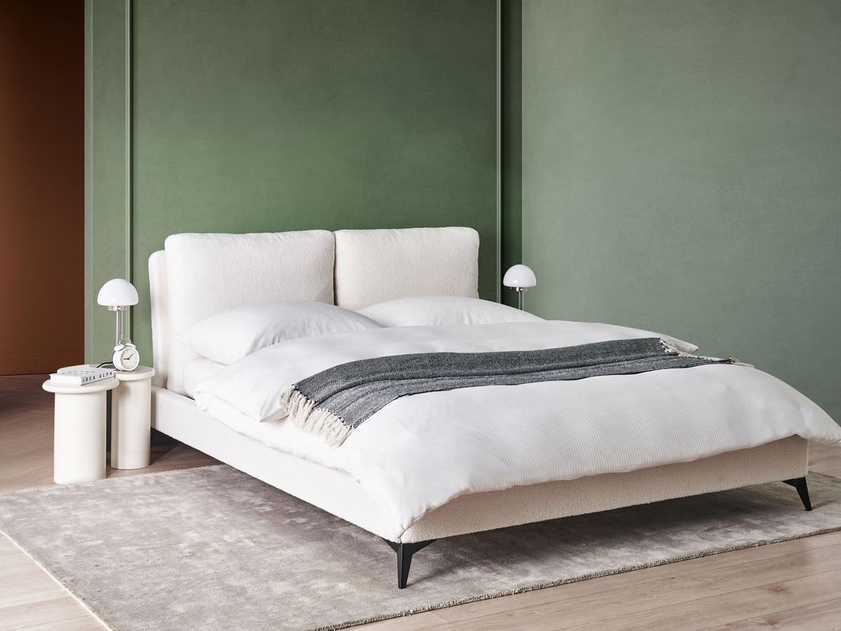 POLSTERBETT mit Lattenrost 160x200 cm Weiß Melle - Creme, Textil (160/200cm) - Beliani