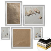 WANDBILDER 5er Set - 50x50 cm & 20x30 cm & 40x60 cm Silberner Rahmen - Strandsteine natürliche Strukturen - Silberfarben, Kunststoff (40/60cm) - ArtPrintCave