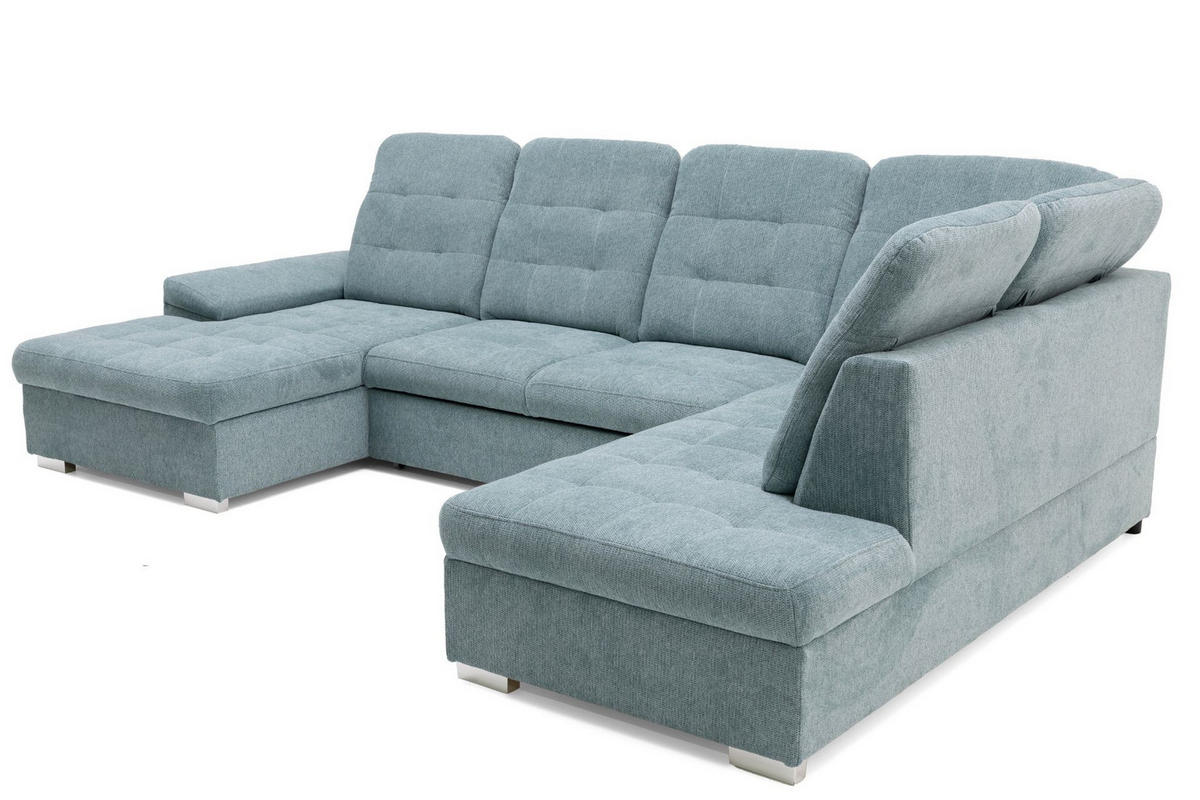 ECKSOFA U-Form OLIVIA U Rechts mit Schlaffunktion 124x257 Velours Blaugrau - Silberfarben/Blaugrau, Holz/Kunststoff (202/103/320cm) - Muffo