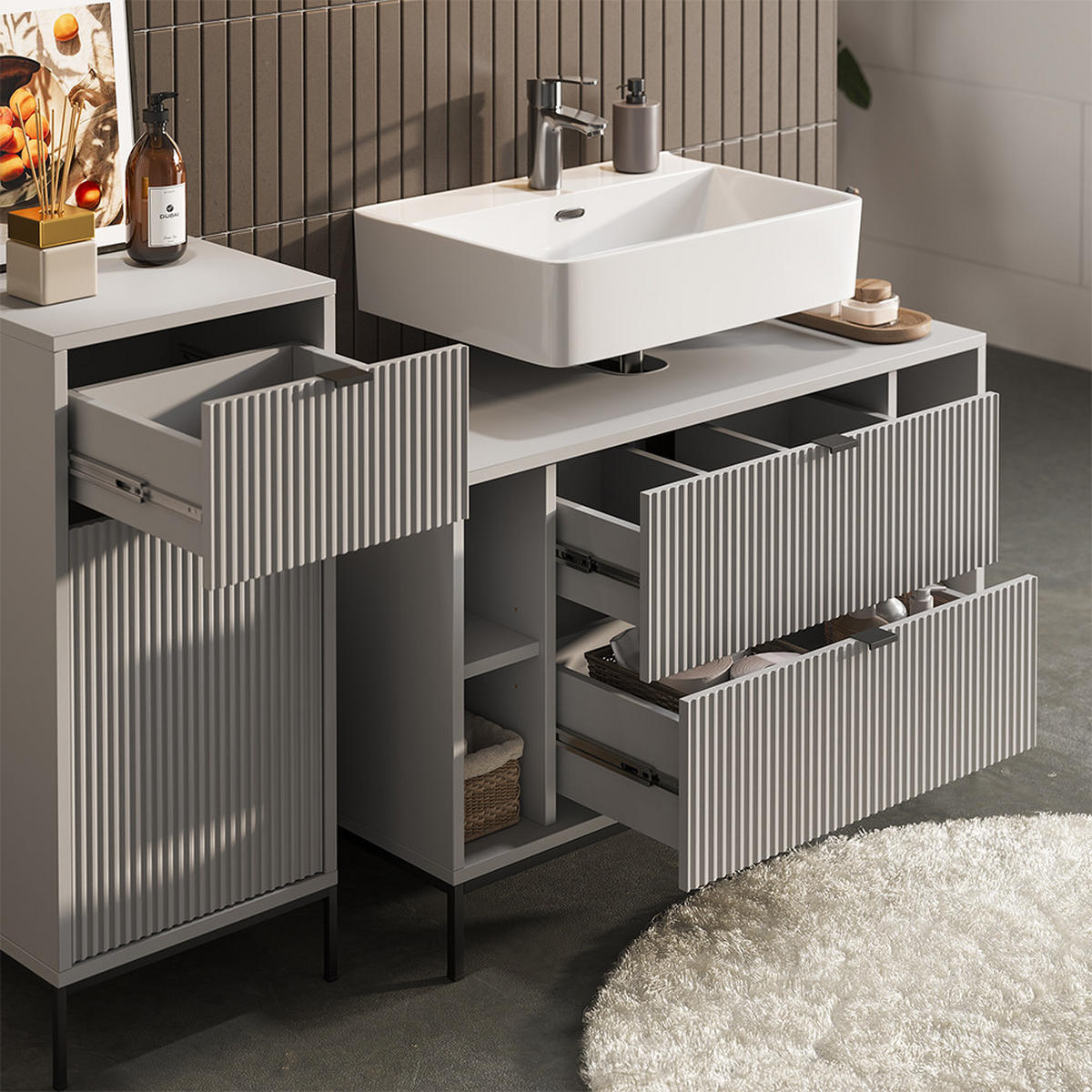 BADMÖBEL-SET Eliza Grau 3 Teile - Grau, Holzwerkstoff (100/63/45.1cm) - Vicco