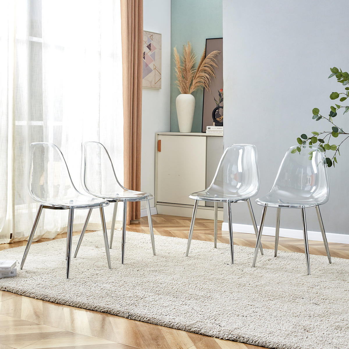STUHL-SET DE-36594 4 Stück mit transparenter Sitzschale Silber - Silberfarben, Metall (45.7/83/44cm) - ComfortXL