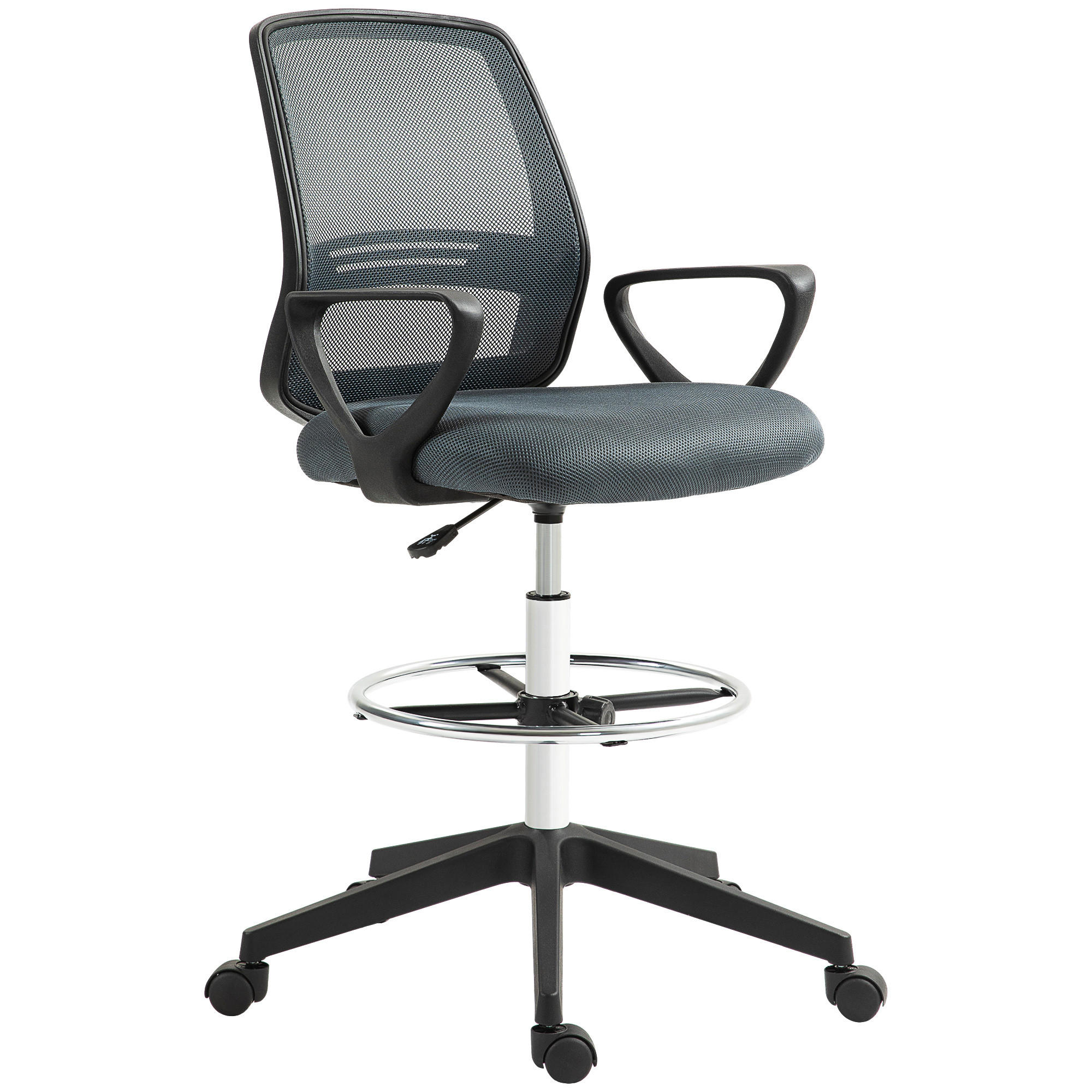 BÜROSTUHL DE-05184 Mit Armlehnen, Fußring & Netzbespannung Grau - Grau, Kunststoff (66/120/68cm) - ComfortXL