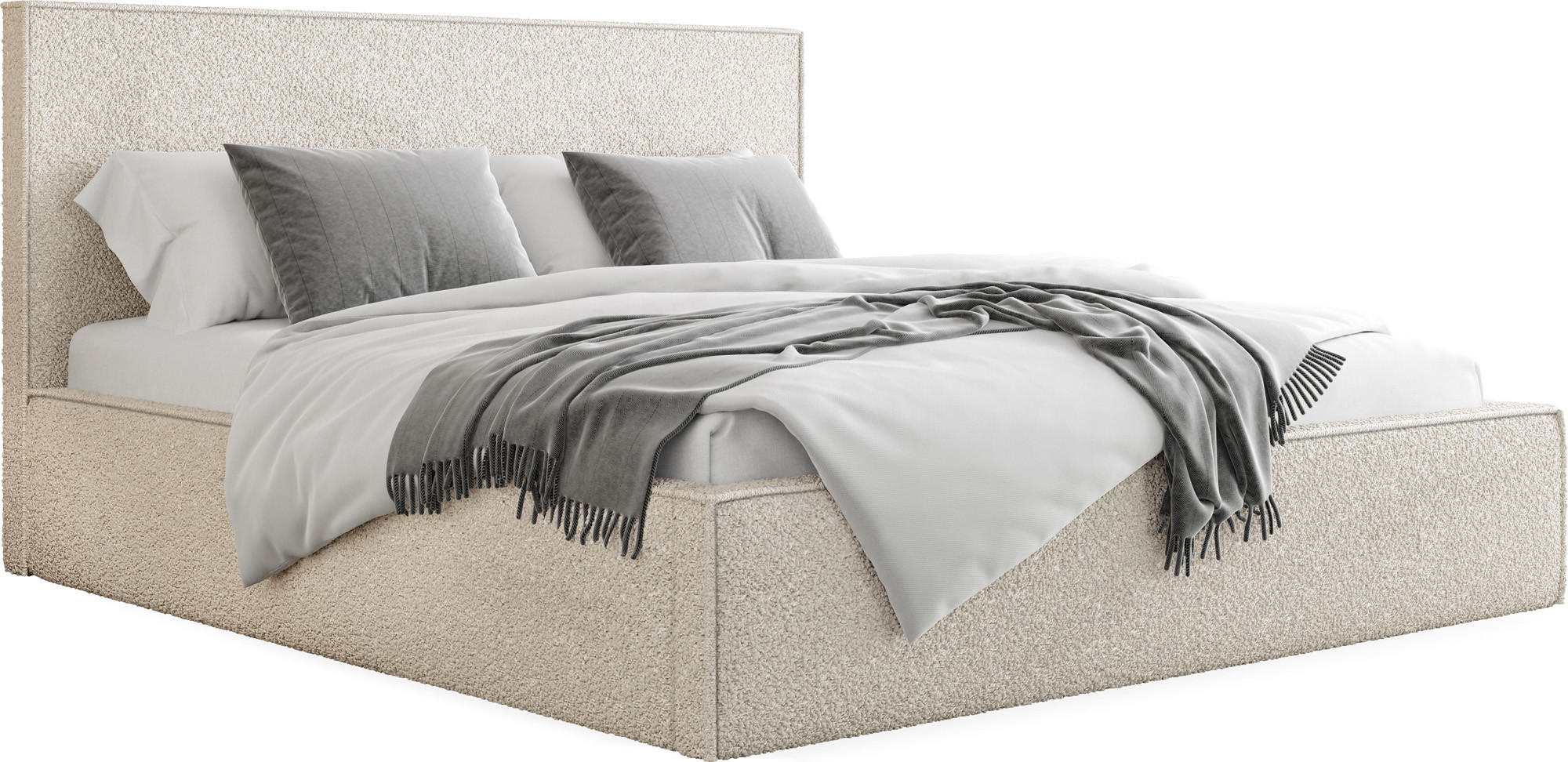 POLSTERBETT Terra Slim mit Bettkasten, Beige Boucle 180x200 cm - Beige/Birkefarben, Holz/Holzwerkstoff (180/200cm) - WFL GROUP