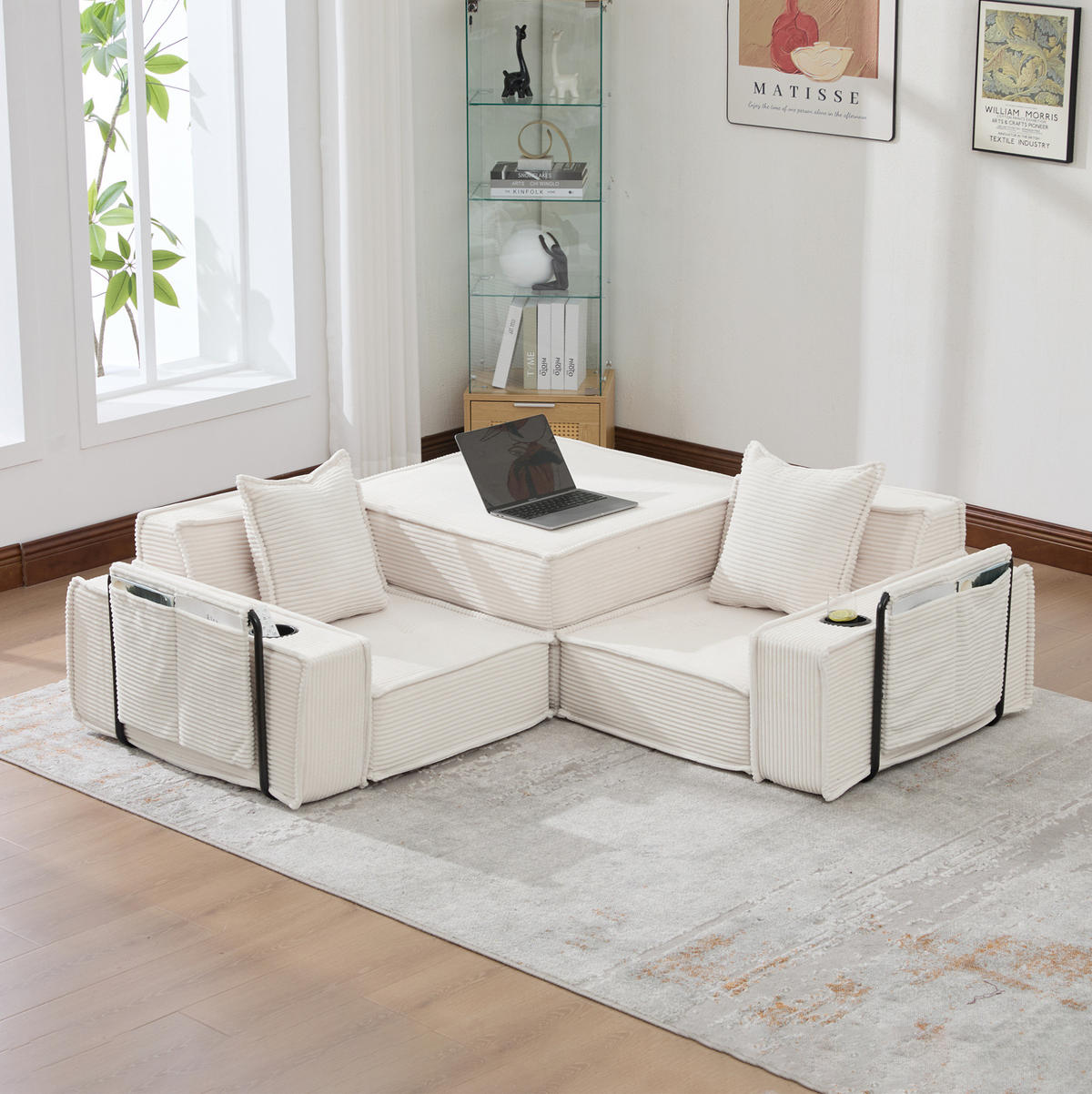 SOFA 2-Sitzer mit Kissen 162 x 78 x 66 cm Cord Beige - Beige, Kunststoff (78/66/162cm) - Meubliv