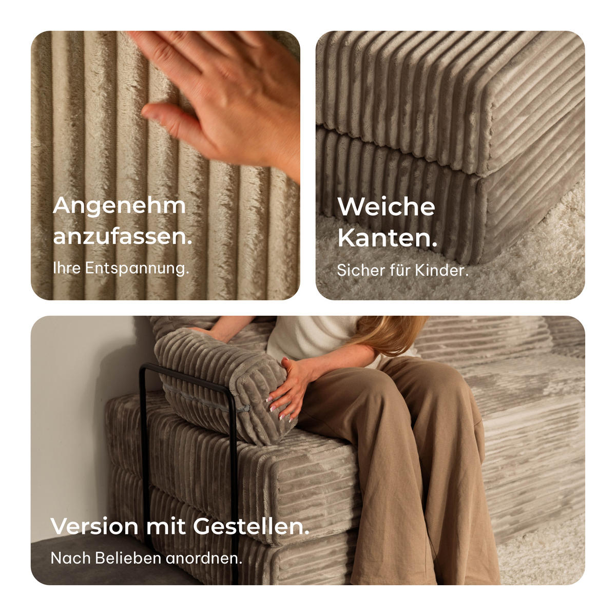 ECKSOFA ANKO modulares Boneless Sofa mit Schlaffunktion Rosa Kordstoff - Rosa, Textil (270/160cm) - MASSENO