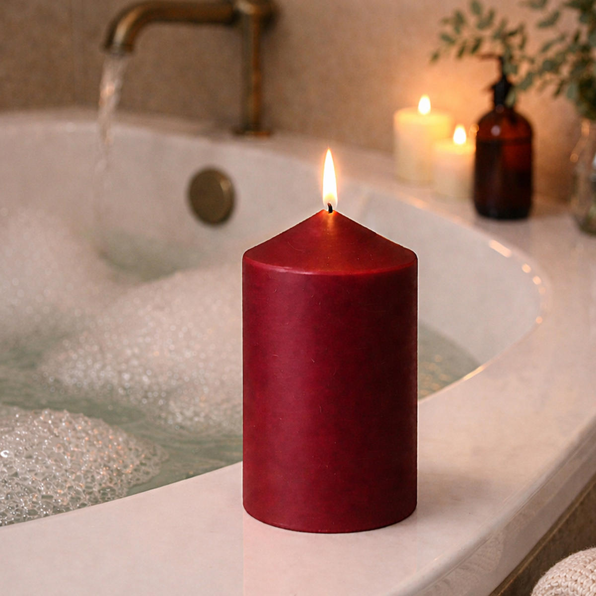 STUMPENKERZEN Ø8cm x 15cm Rubinrot (2er Pack) - Rot, Naturmaterialien (15cm) - HS Candle