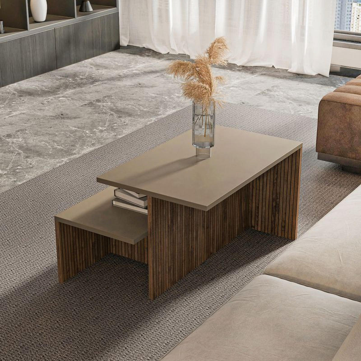 BEISTELLTISCH Twins - Beige/Braun, Holzwerkstoff (72/45/42cm) - Decorotika