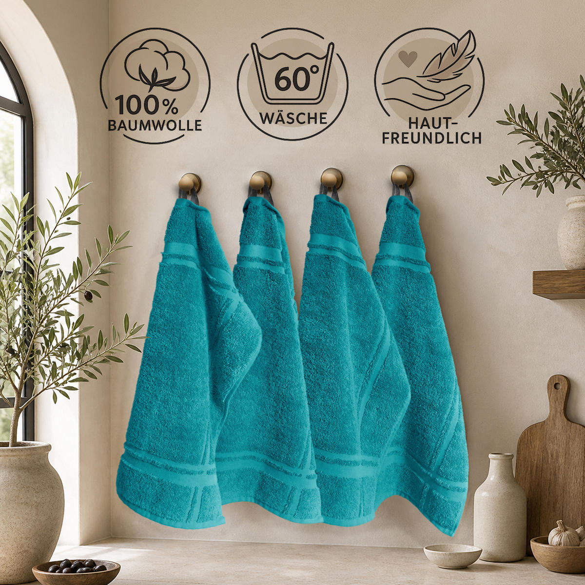 FROTTEE Küchenhandtücher 50x50 cm, 4er Set, Nautic Grün - Smaragdgrün, Textil (50/50cm) - Lashuma