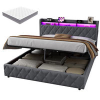 POLSTERBETT 180×200 mit LED-Beleuchtung, Bettkasten und Matratze - Grau, Holzwerkstoff/Textil (180/200cm) - EVRYAE