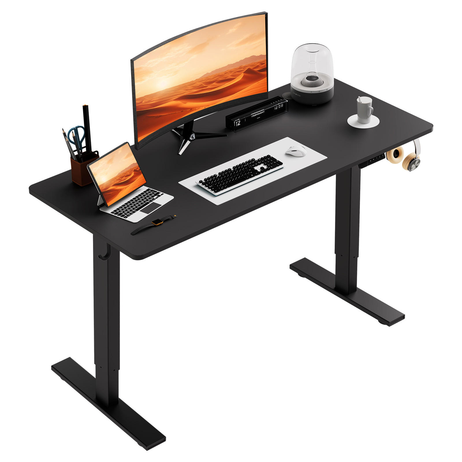 SCHREIBTISCH elektrisch höhenverstellbar 80 x 160 cm, mit Memory- und Kollisionsschutzfunktion - Schwarz, Metall (160/80/117cm) - HOMAVO