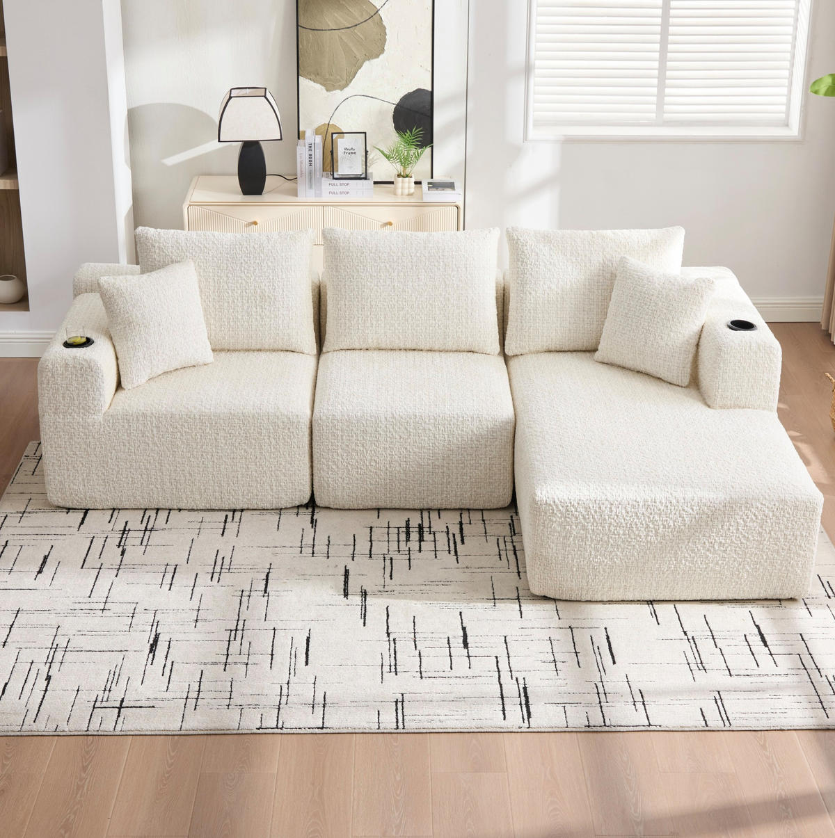 SOFA modular 2-teilig Chenille Beige - Beige, Textil (165/261cm) - Meubliv