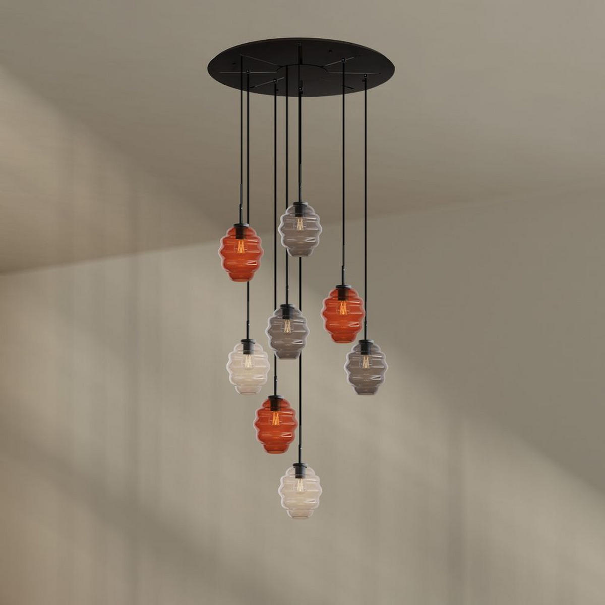 GALERIELEUCHTE Echos 8-flammig Mehrfarbig Ø 18cm - Multicolor/Schwarz, Glas (18/18/20cm) - s.luce