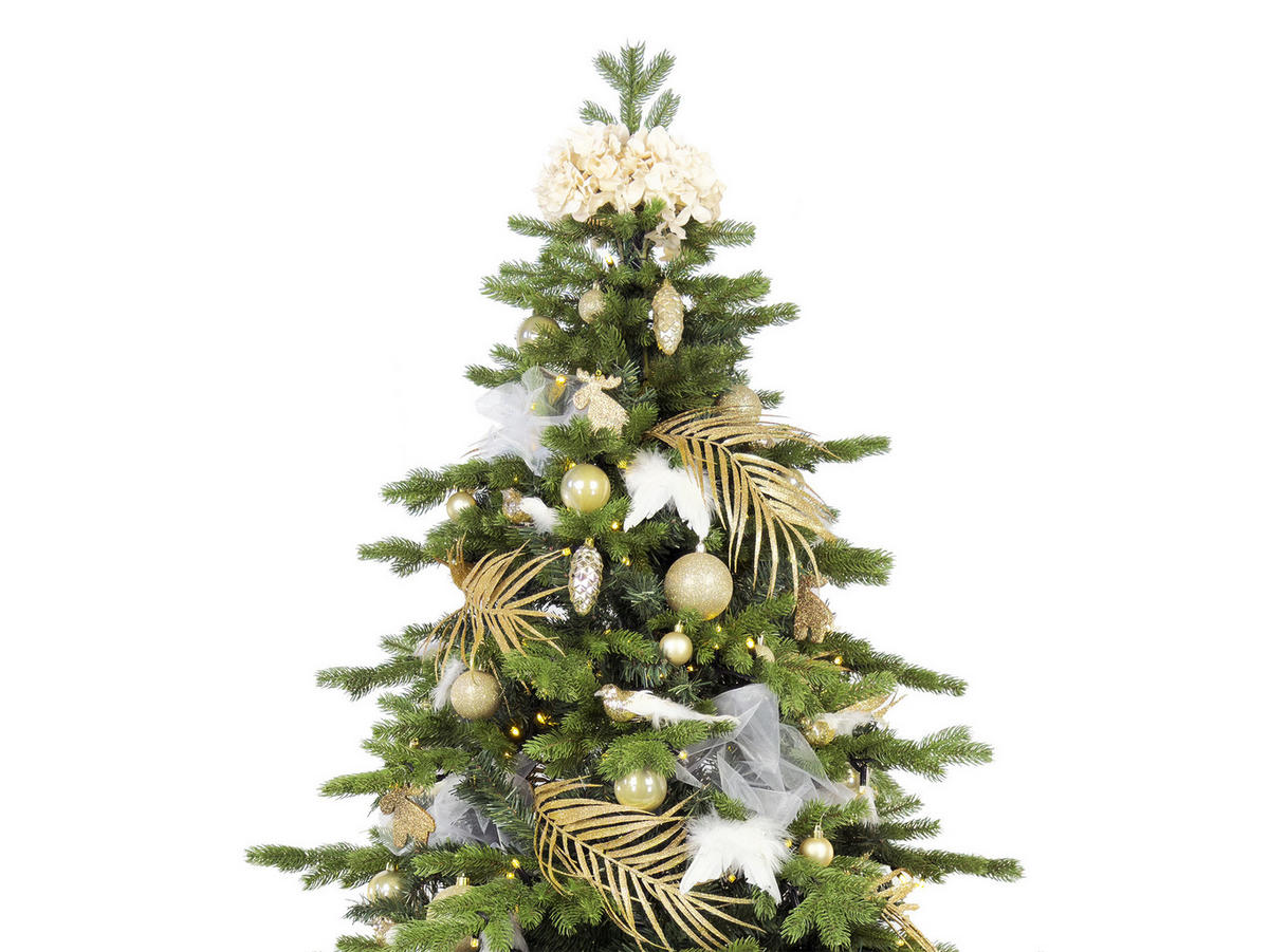 WEIHNACHTSBAUM künstlicher 270 cm, SAMTELEGANZ II, mit 203-teiligem Weihnachtsbaumschmuck, inkl. Metallständer und Aufbewahrungsbox - Champagner/Silberfarben, Kunststoff/Metall (157/270cm) - LAALU
