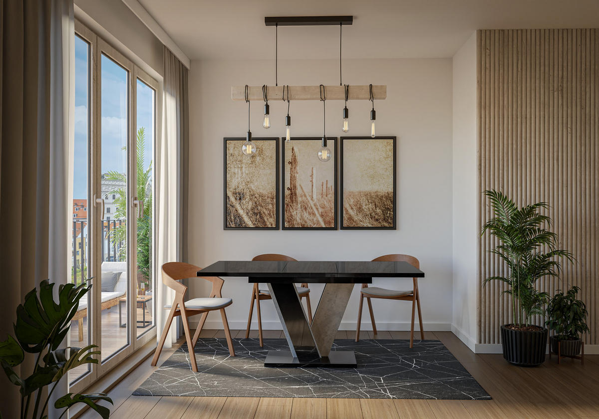 ESSTISCH Ausziehbar 120 - 160 cm Schwarz Hochglanz und Betonoptik - Schwarz Hochglanz/Grau, Holzwerkstoff (120/90/75cm) - PROSPERO