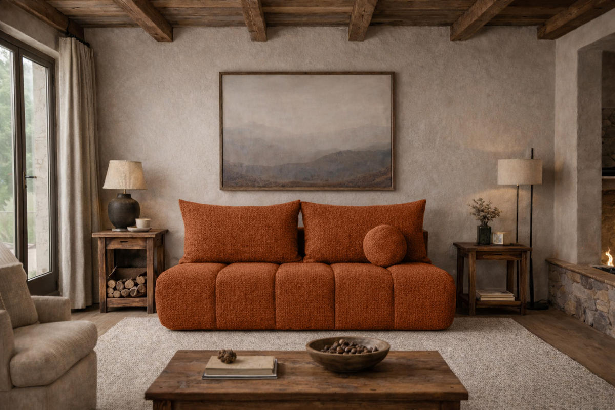 SOFA Mit Schlaffunktion Und Bettkasten, Chenille-Stoff Flow, Kupfer, PIANO - Kupferfarben, Holz (207/91/103cm) - Kaiser Möbel