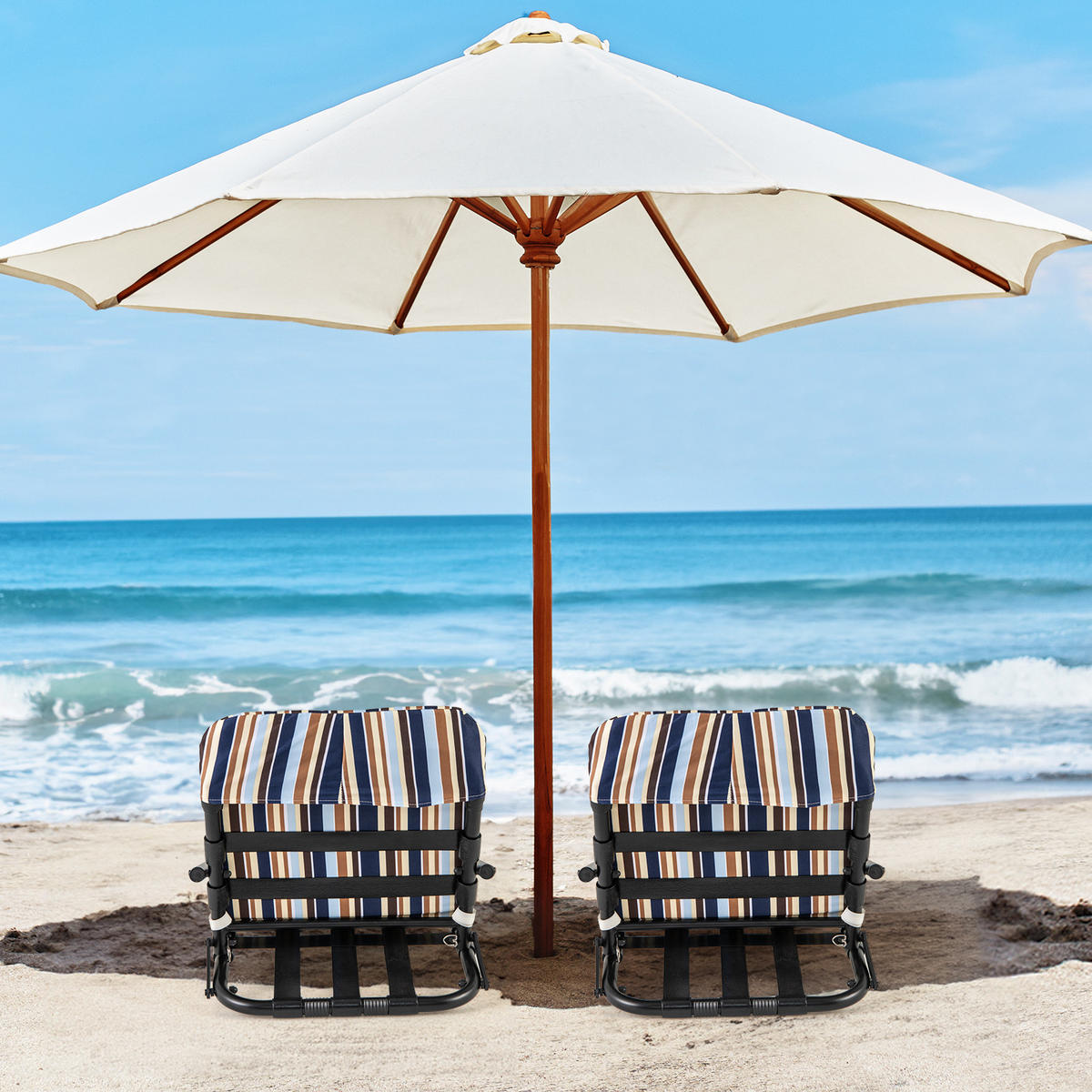 STRANDSTUHL Blau(2er-Set) - Blau, Metall (50/46/67cm) - COSTWAY