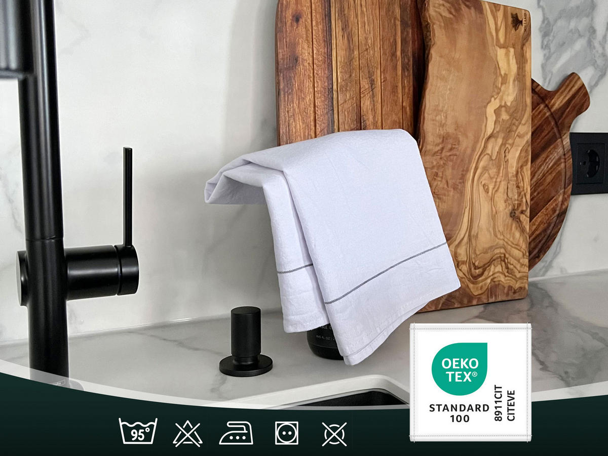 GESCHIRRTÜCHER, 5er-Set, 50x70 cm, 60% Baumwolle, 40% Leinen, Grau - Weiß/Grau, Textil (50/70cm) - Zollner