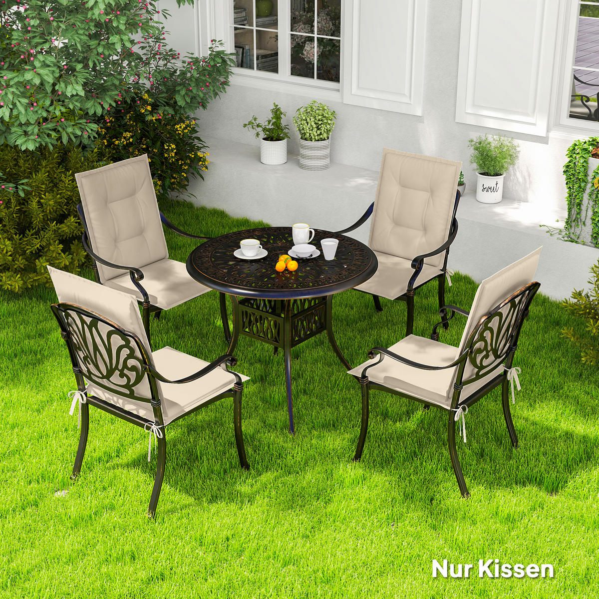 SITZKISSEN 4er Set 108 x 50 x 5 cm - Beige, Kunststoff (50/5/108cm) - Outsunny