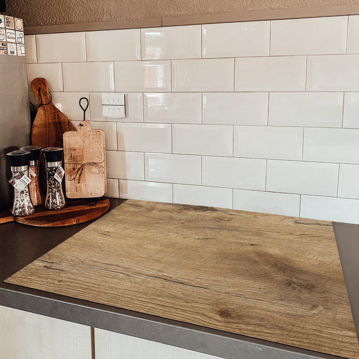 HERDABDECKPLATTE Holz - Braun - Holzoptik 77x59 cm - Eichefarben, Kunststoff (77/0.2/59cm) - MuchoWow