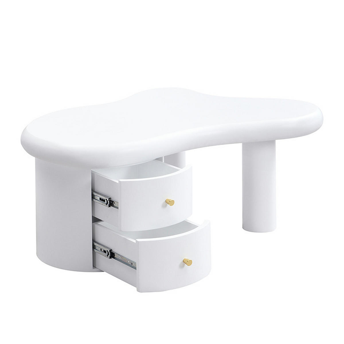 COUCHTISCH 100/60/45 cm weiß mit unregelmäßiger Form 2 Schubladen - Weiß, Holzwerkstoff (97/64/42cm) - OKWISH