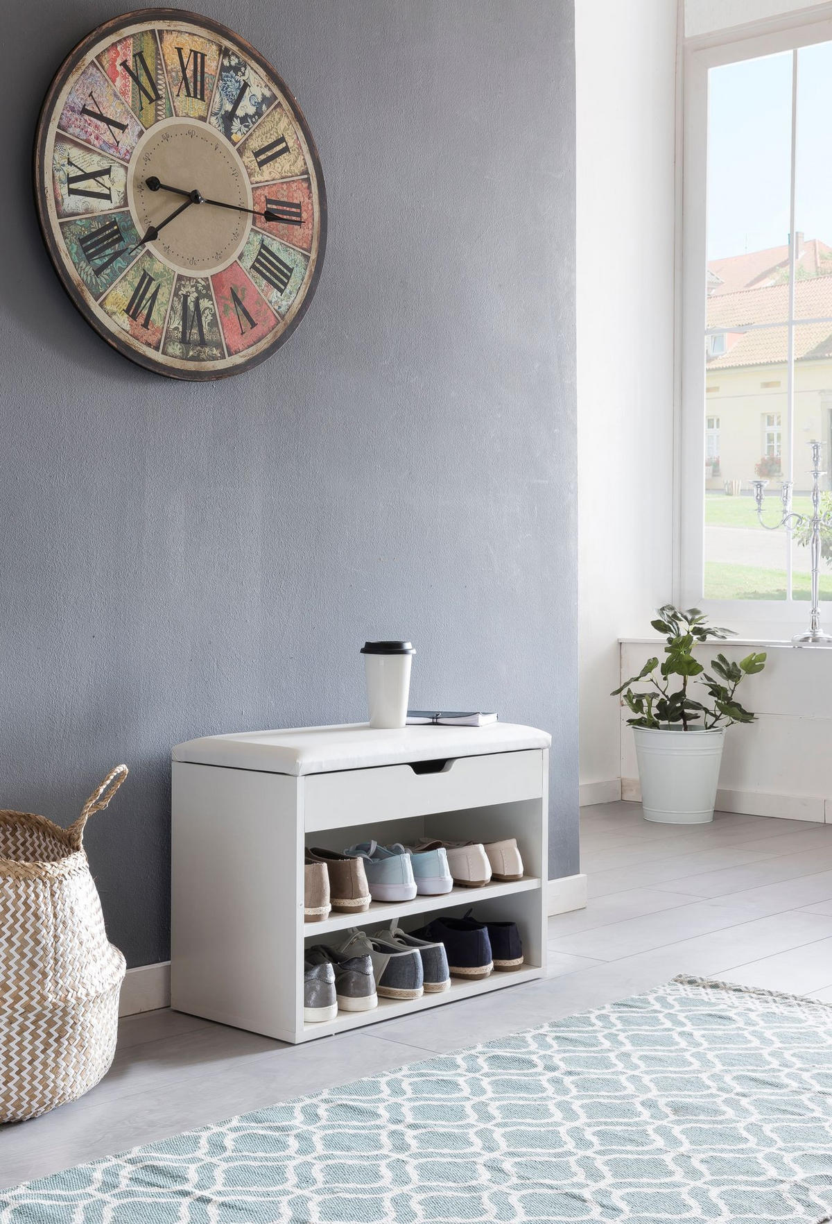 SCHUHBANK gepolstert mit Stauraum, Weiß 60x30x40 cm - Weiß, Holz/Textil (60/40/30cm) - KADIMA DESIGN