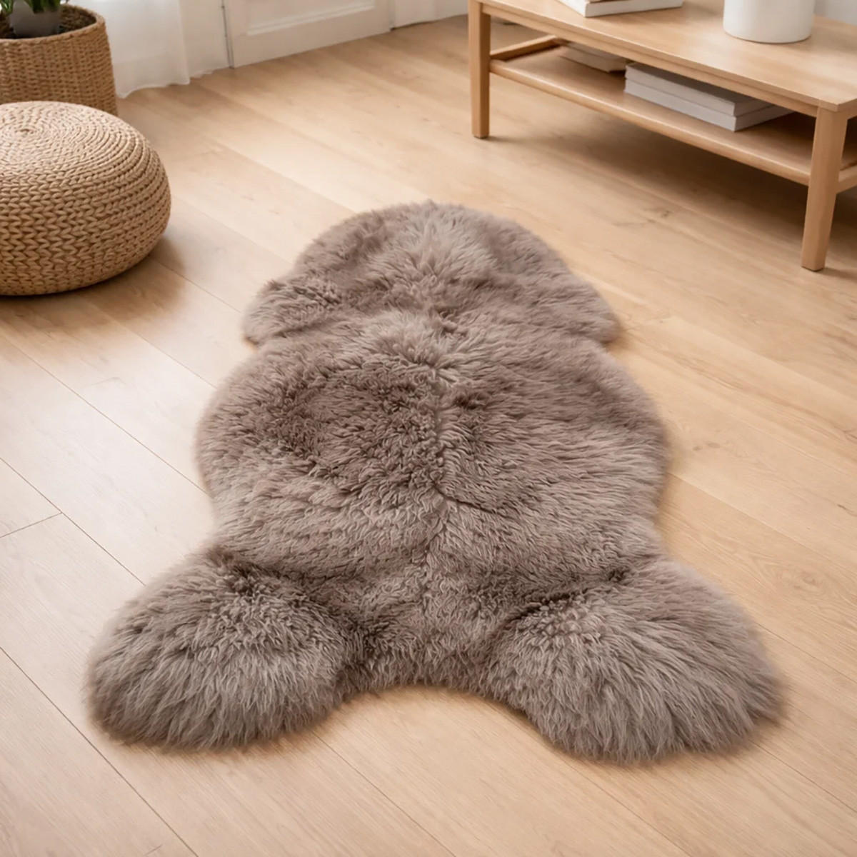 SCHAFFELL Premium Lammfell Natur ungeschoren weiche Wolle Taupe dyed ca. 105 cm - Taupe, Fell (55/105cm) - Provellus