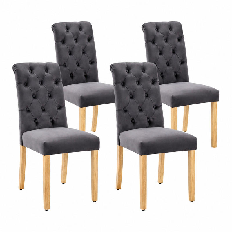 ESSZIMMERSTUHL Samt Grau mit Eichenbeinen 4er-Set - Grau, Holz (43/100/63.1cm) - Meubliv