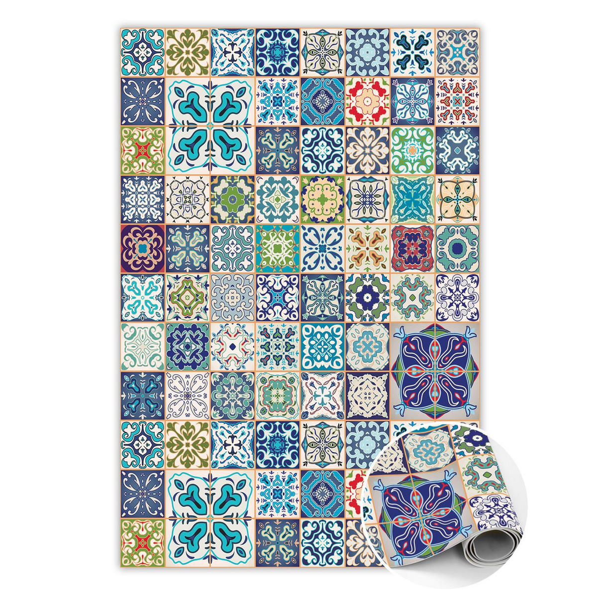 VINYL TEPPICH 150x225 cm Portugiesisches Muster - Türkis, Kunststoff (150/225cm) - TULUP