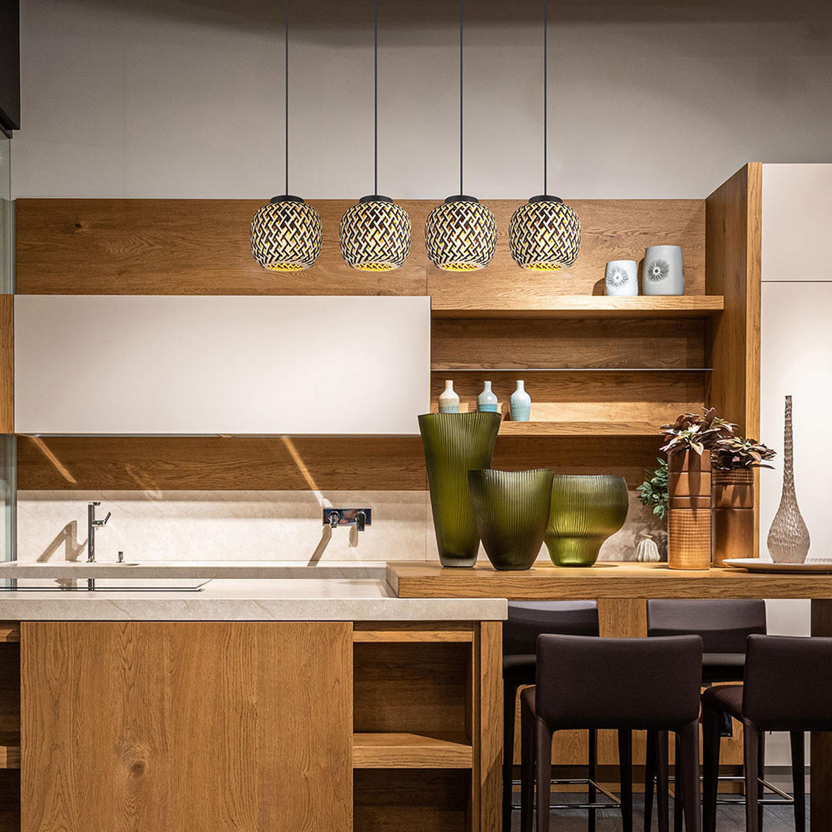 LED HÄNGELEUCHTE Metall Braun Bambus 4-flammig - Braun, Metall (100/20/120cm) - Globo Lighting