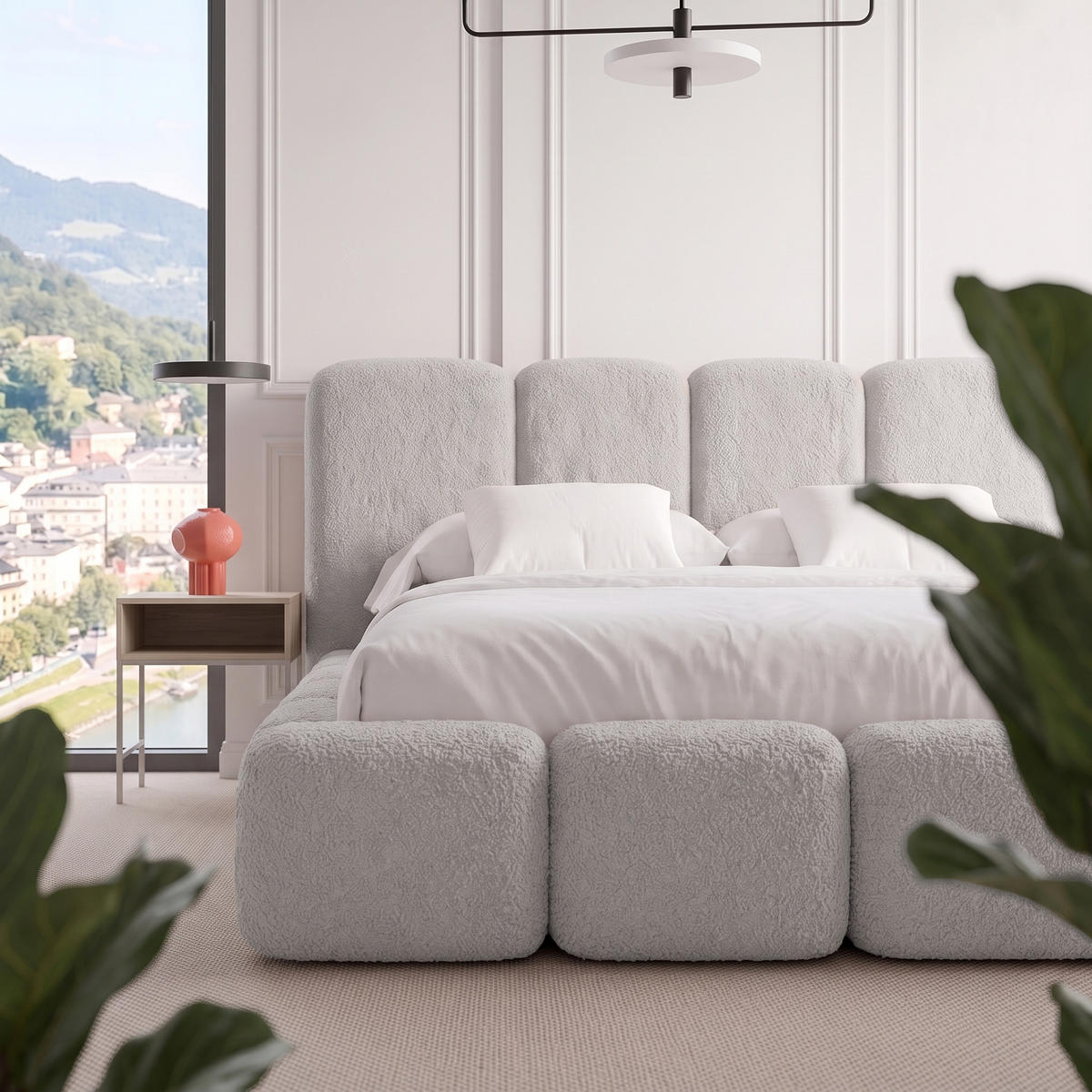POLSTERBETT SUENO MAXI mit Matratze 140x200 cm in Hellgrau, gepolstertes Kopfteil, Metalllattenrost, Bettkasten, Bouclé-Stoff - Hellgrau/Naturfarben, Holz/Textil (140/200cm) - Muffo