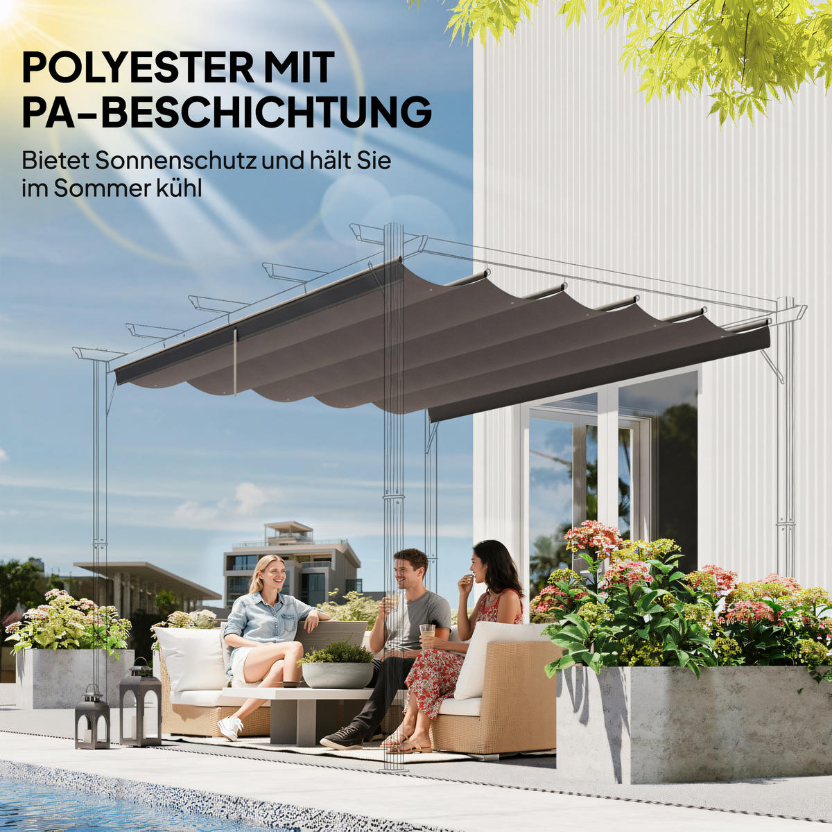 ERSATZDACH für 3 x 3 m Pergola, wasserdicht Grau - Hellgrau, Textil (255/6/250cm) - Outsunny