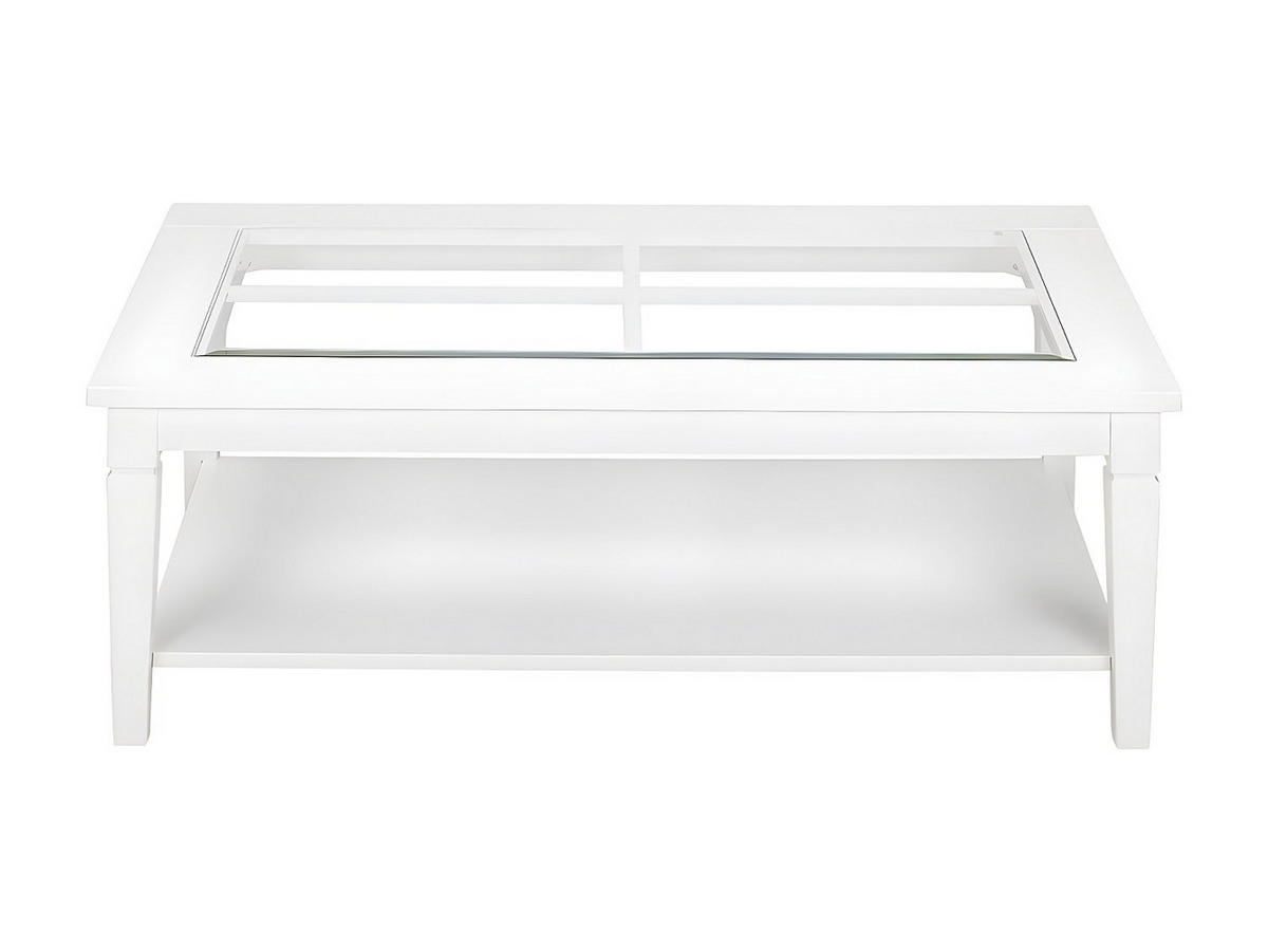 COUCHTISCH - Glas & Kiefernholz - Weiß - GUERANDE - Weiß, Holz (120/70/42cm) - Vente-Unique