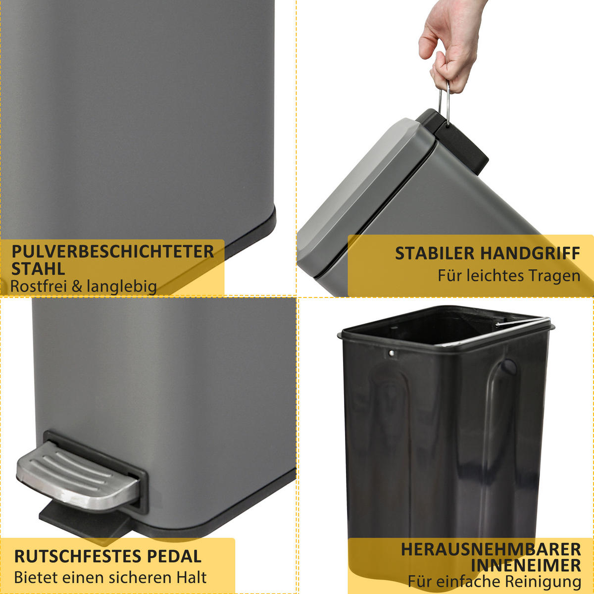 MÜLLEIMER, Eisen, Grau - Grau, Metall (14/32/29.2cm) - HOMCOM