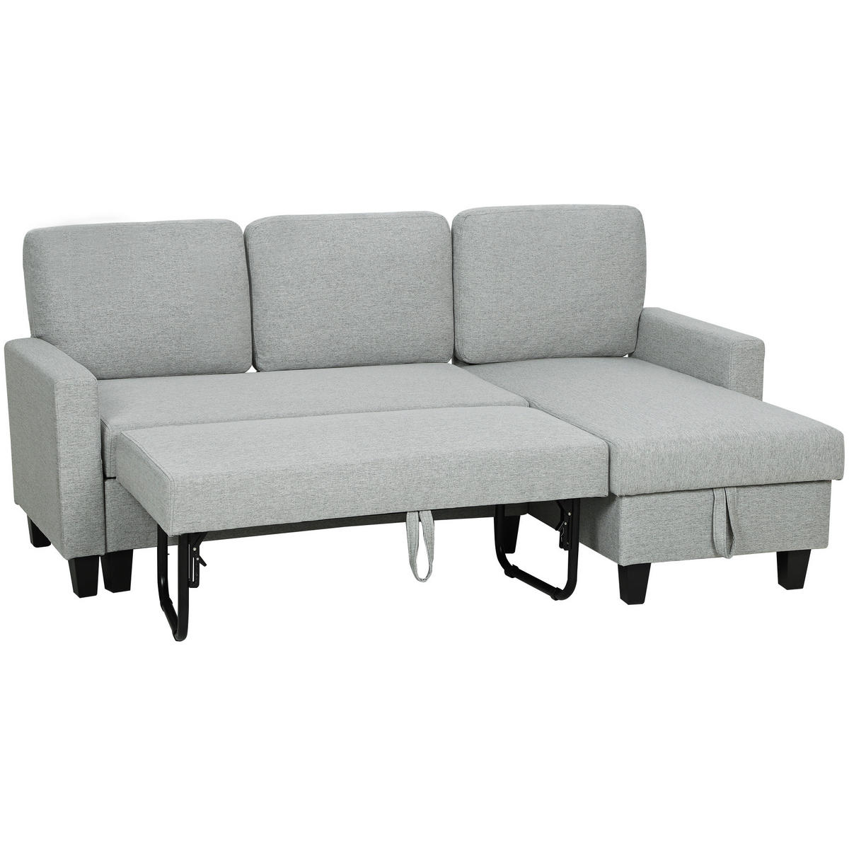ECKSCHLAFSOFA DE-14616 mit Bettfunktion und Stauraum Hellgrau - Hellgrau, Textil (129/197cm) - ComfortXL