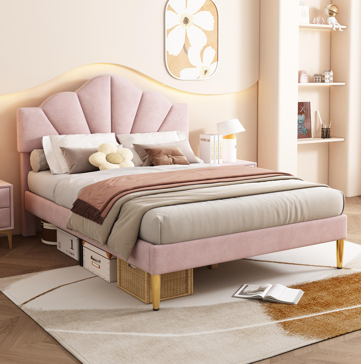 POLSTERBETT 140/190 cm mit höhenverstellbarem Kopfteil & Lattenrost, Rosa - Rosa, Textil (140/190cm) - Redom