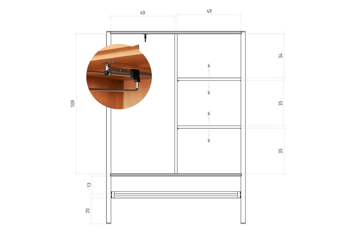 KOMMODE mit REGAL INA Kernbuche - Ecru, Holz (108/150/46cm) - byoak