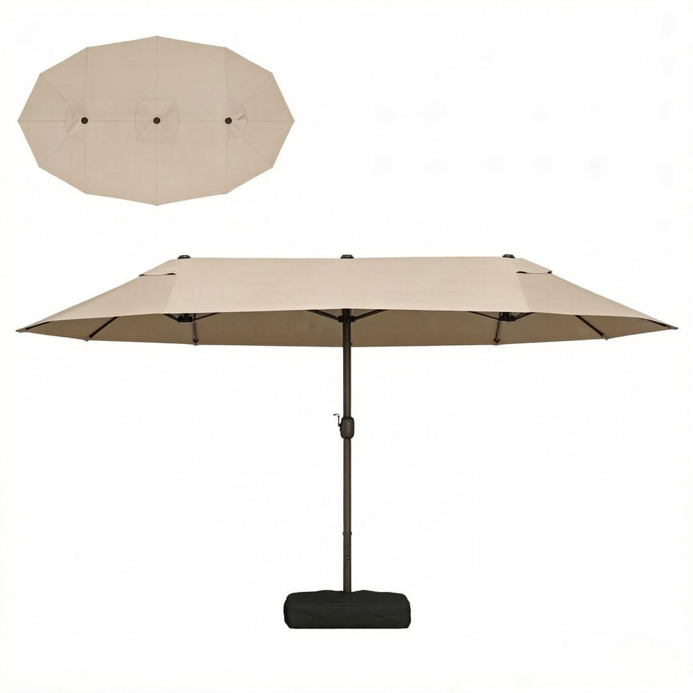 SONNENSCHIRM Rechteckig Stahl 455x265cm Khaki Kurbel Winddach - Hellbraun, Textil (265/455cm) - Raelunyi