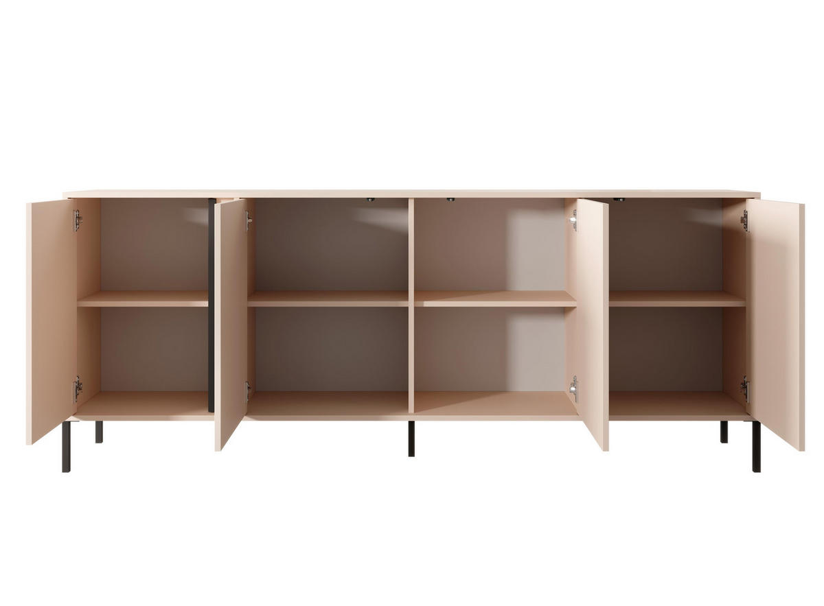 SIDEBOARD Piemontesia 4T Beige 202,9/81,4/39,5 cm – mit Push-to-Open-Funktion - Beige/Schwarz, Holzwerkstoff/Metall (202.9/81.4/39.5cm) - AX Living