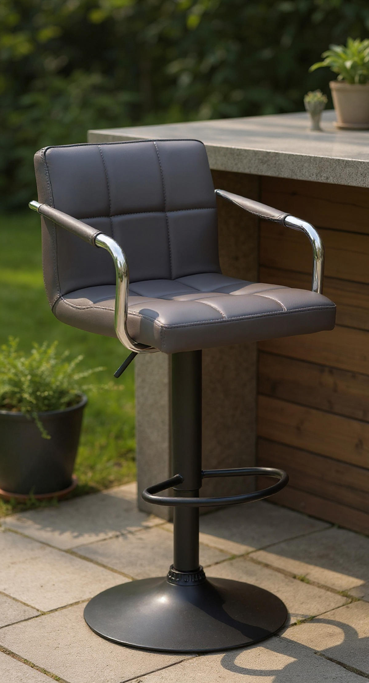 BARHOCKER 2er Set Luca schwarz grau - Schwarz/Grau, Kunststoff/Metall (54/112/46cm) - TPFLiving