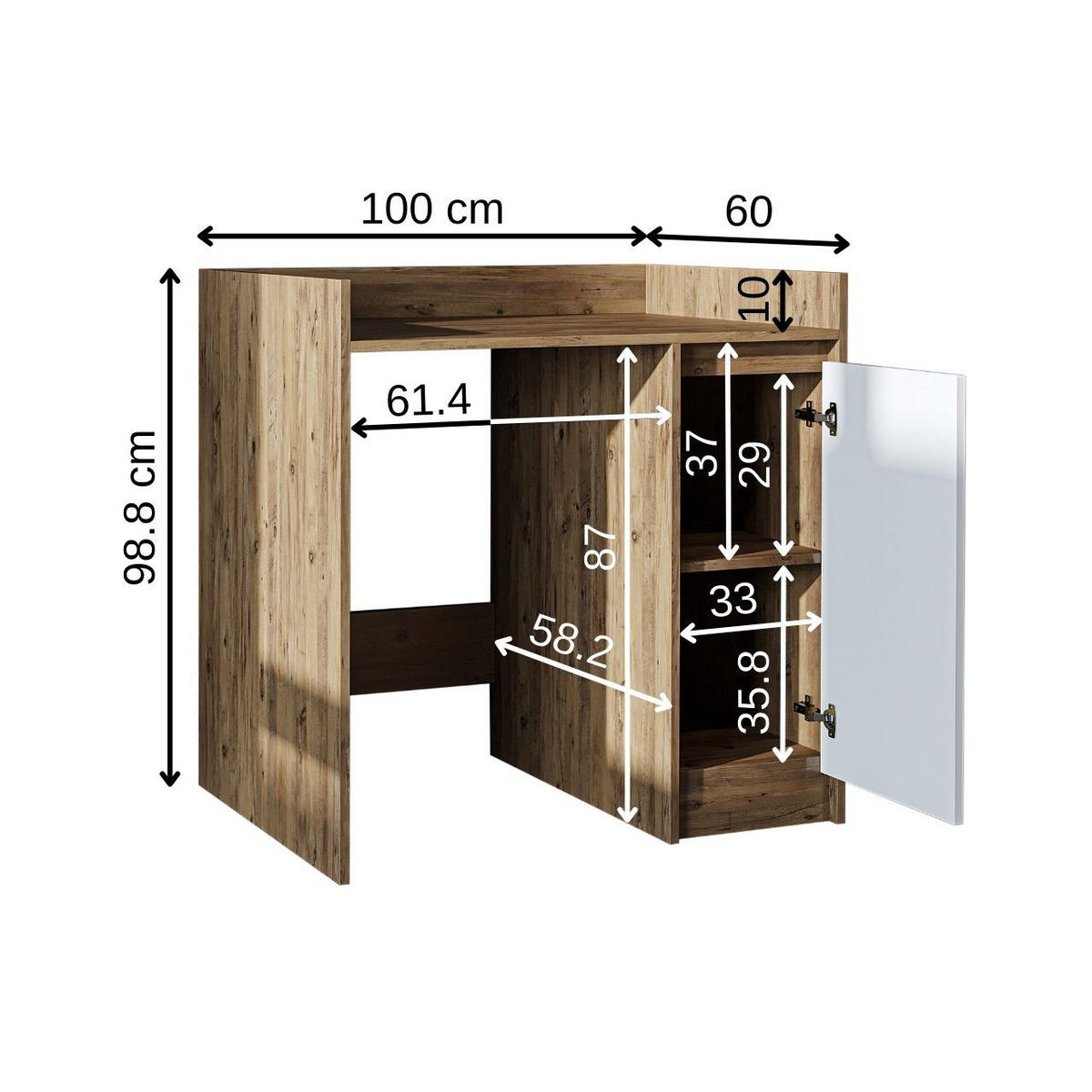 WASCHMASCHINENSCHRANK DERIN-II 100cm Breit, 99cm Hoch - Eiche Bianco, Holzwerkstoff (100/99/60cm)