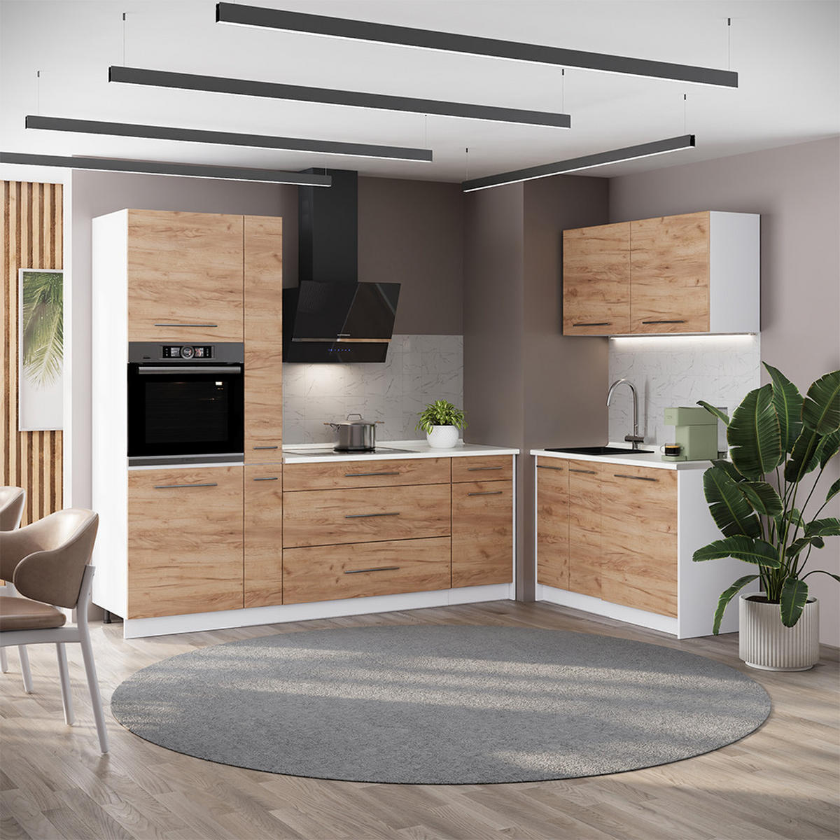 KUCHYŇA Fame-Line, Dub Goldkraft/biely, 220 x 120 cm, AP Antracit - biela/dub medový, kompozitné drevo (220/206.8/60cm) - Vicco