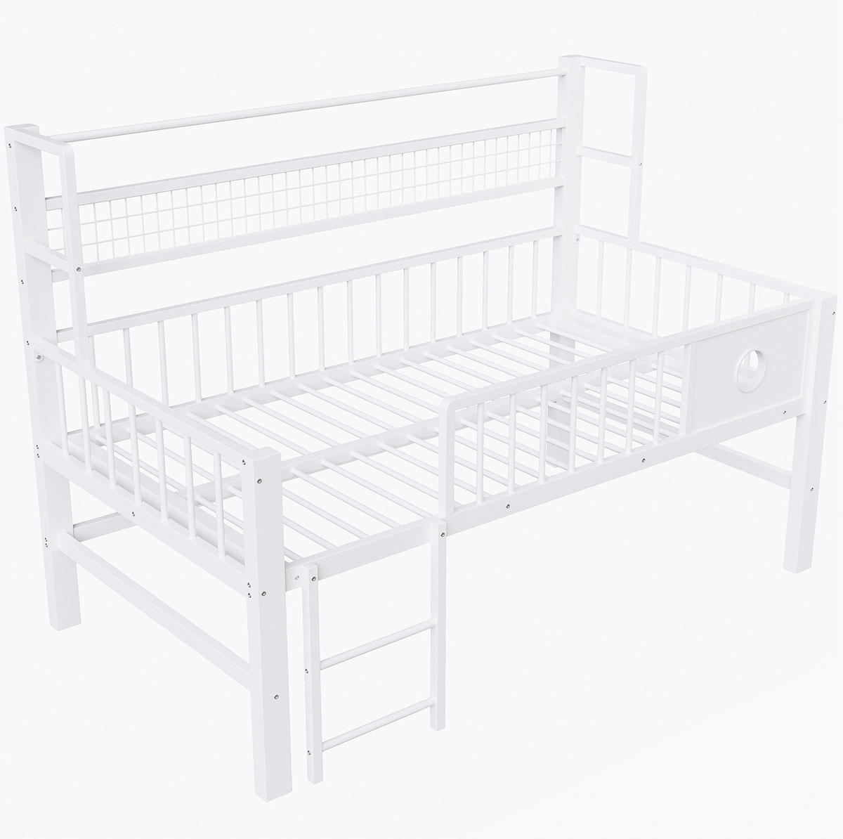 KINDEREINZELBETTEN aus Metall 90x200 cm in Weiß mit Stauraum - Weiß, Metall (90/200cm) - Modfu