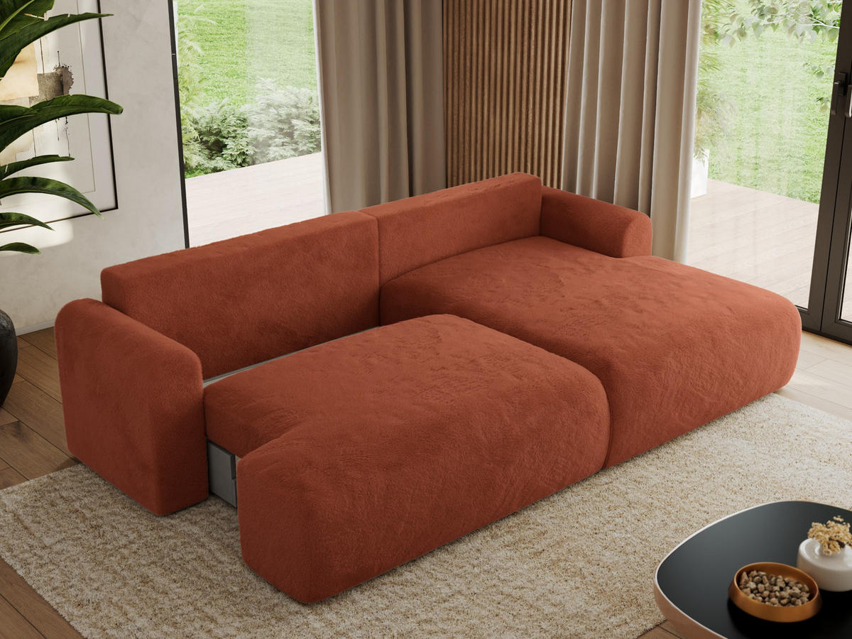 ECKSCHLAFSOFA TONO L Orange Plüsch - rechts - Schwarz/Orange, Kunststoff/Textil (150/260cm) - MKS