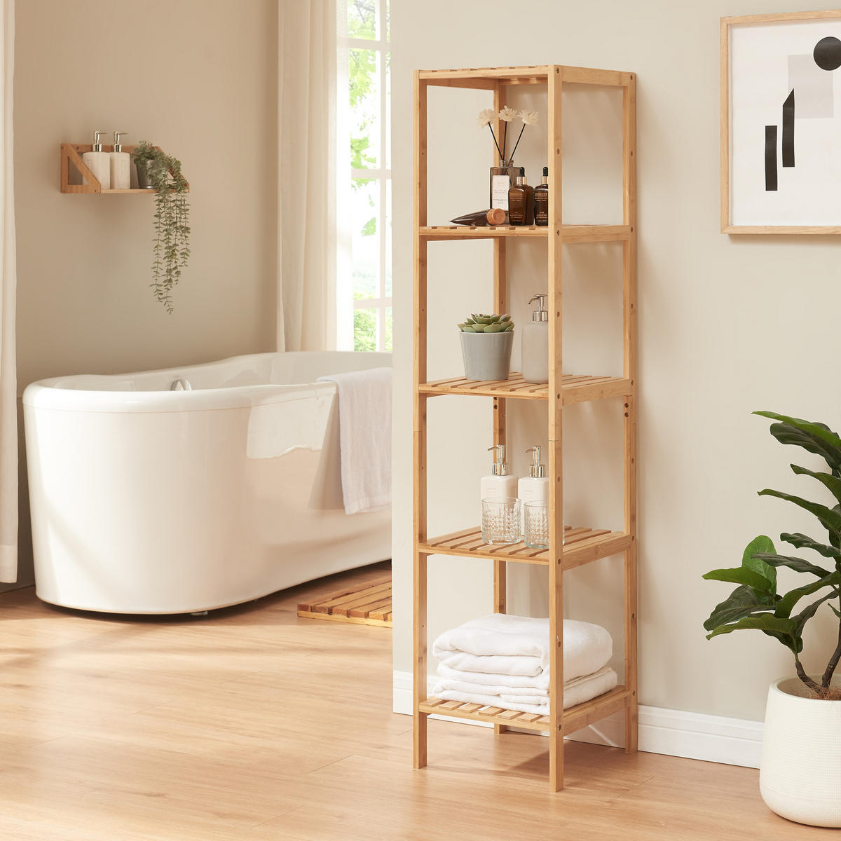 BADEZIMMERREGAL Lierne - Naturfarben, Holz (33/140/34cm) - [en.casa]