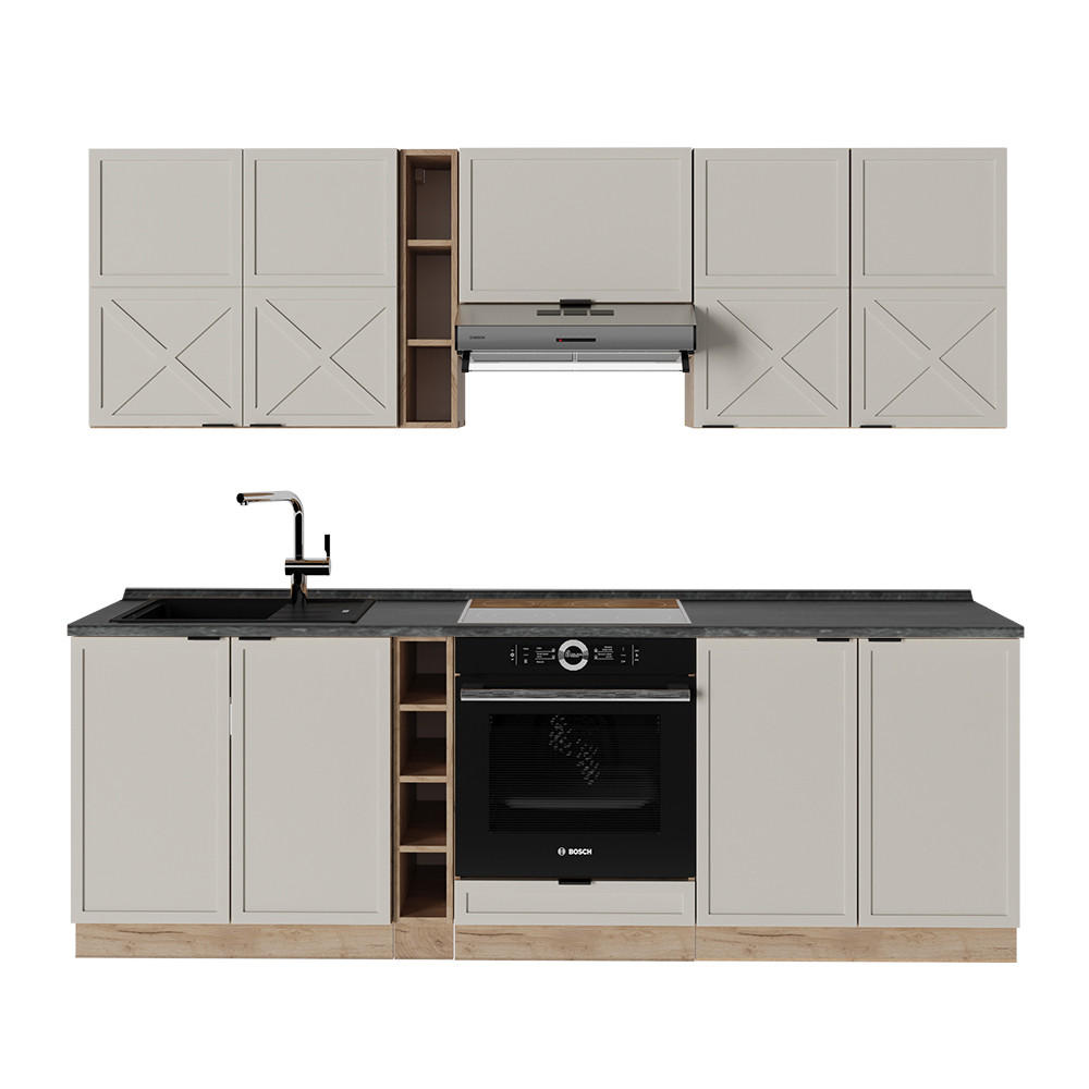 KÜCHENZEILE Fame-Line GrauBeige/Goldkraft Eiche 235 cm, AP Anthrazit - Honigeiche/Grau, Holzwerkstoff (235/81.6/60cm) - Vicco