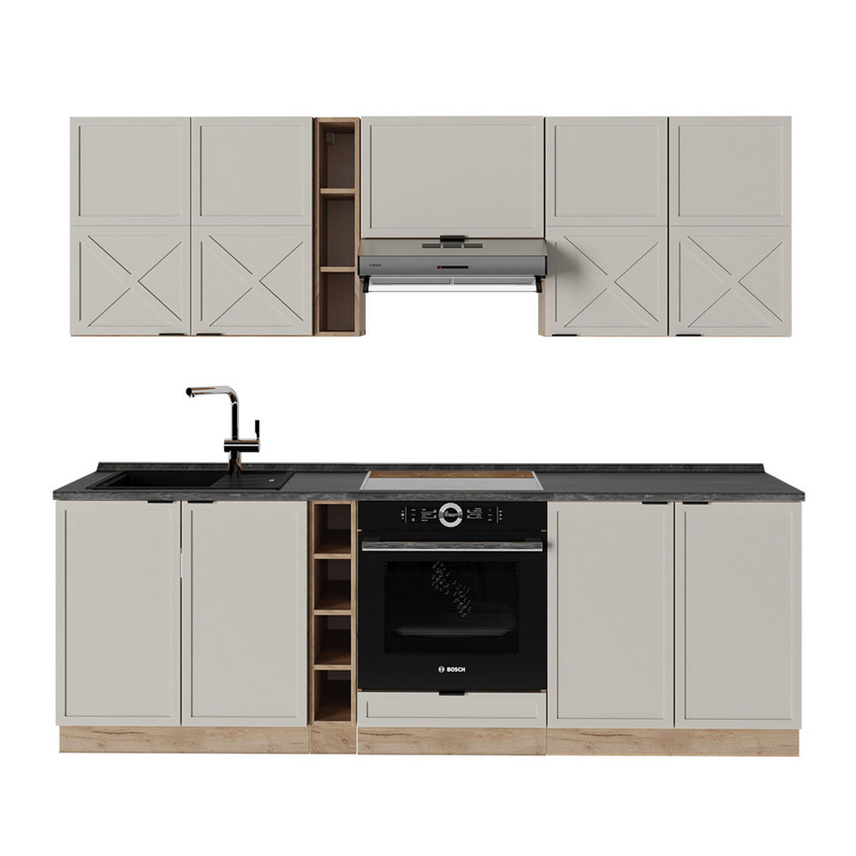 KÜCHENZEILE Fame-Line GrauBeige/Goldkraft Eiche 235 cm, AP Anthrazit - Honigeiche/Grau, Holzwerkstoff (235/81.6/60cm) - Vicco