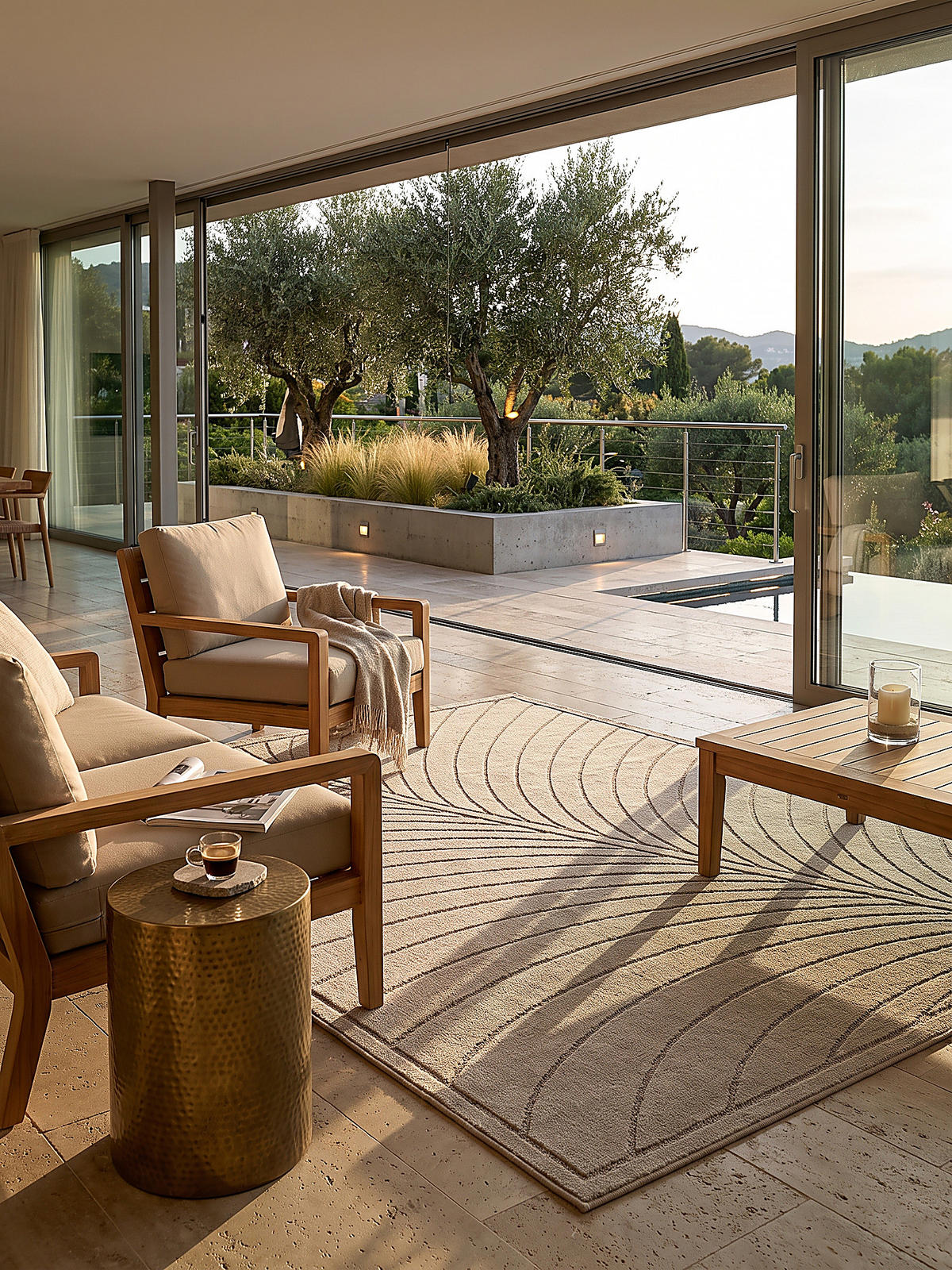 TEPPICH Outdoor, Fußbodenheizung-geeignet, mit Blattmotiv, aus Polypropylen, ENGADIN in Beige, 140 x 200 cm - Beige, Textil (140/200cm) - KADIMA DESIGN