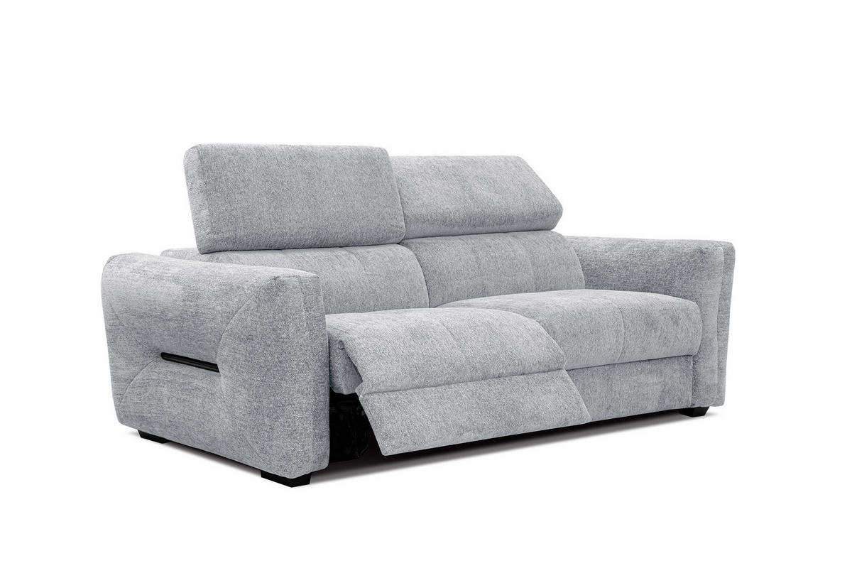 SOFA CALVERA 3-Sitzer mit 1 Relaxfunktion, hellgrau - Hellgrau, Holzwerkstoff/Textil (204/79/106cm) - Courtois Laville