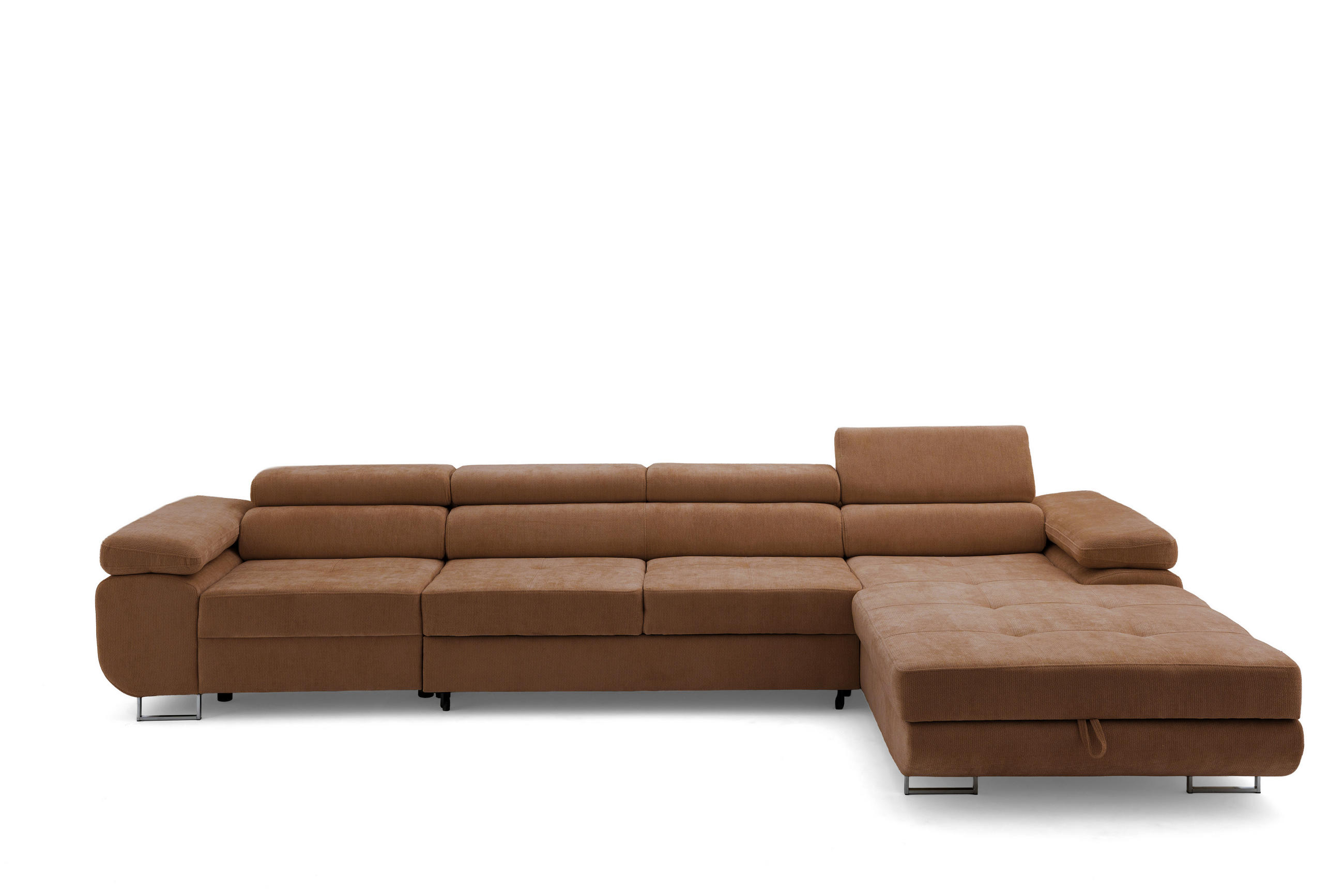 ECKSOFA ALONZO MAXI Rechts mit Schlaffunktion 125x195 Chenille Braun - Chromfarben/Braun, Holz/Textil (350/203cm) - Muffo